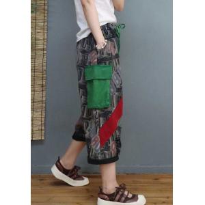 Letter Pattern Denim Harem Pants Red Patchwork Hippie Jeans