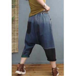 Blue and Black Stone Wash Jeans Front Pockets Harem Pants