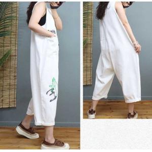Button Down Letter Sleeveless Jumpsuits V-Neck Loose Jumpsuits