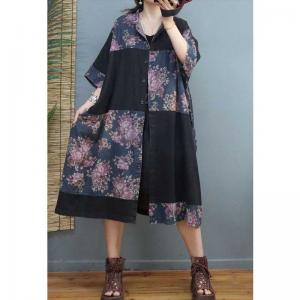 Half Sleeves Printed Plus Size Dress Mid-Calf Summer Dress Coat