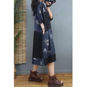 Half Sleeves Printed Plus Size Dress Mid-Calf Summer Dress Coat