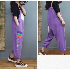 Letter Patterns Purple Painted Overalls Colorful Straps Black 90s Overalls