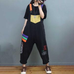 Letter Patterns Purple Painted Overalls Colorful Straps Black 90s Overalls