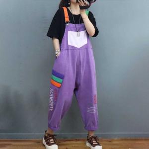 Letter Patterns Purple Painted Overalls Colorful Straps Black 90s Overalls