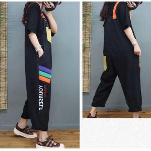 Letter Patterns Purple Painted Overalls Colorful Straps Black 90s Overalls