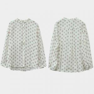 Long Sleeves Oversized Polka Dot Blouse Loose Flax Clothing