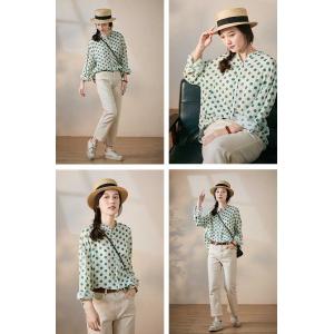 Long Sleeves Oversized Polka Dot Blouse Loose Flax Clothing