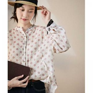 Long Sleeves Oversized Polka Dot Blouse Loose Flax Clothing