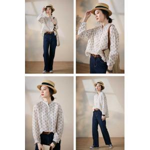 Long Sleeves Oversized Polka Dot Blouse Loose Flax Clothing