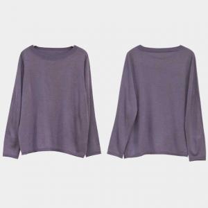 Casual Style Basic Purple Knitwear Soft Spring Knitting T-shirt