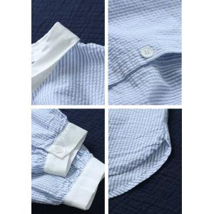 Light Blue Pinstriped Blouse Womens Pleated Cotton Shirt