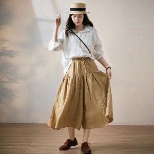 Loose-Fitting Beach Linen Culotte Wide Leg Comfy Pantskirt