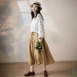 Loose-Fitting Beach Linen Culotte Wide Leg Comfy Pantskirt