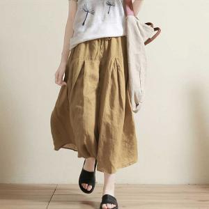 Loose-Fitting Beach Linen Culotte Wide Leg Comfy Pantskirt