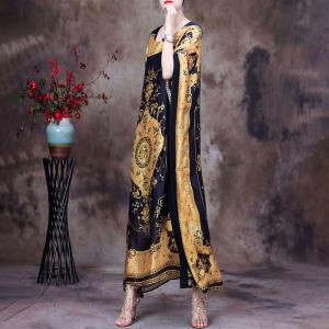 Crew Neck Moroccan Kaftan Totem Prints Silky Plus Size Caftan