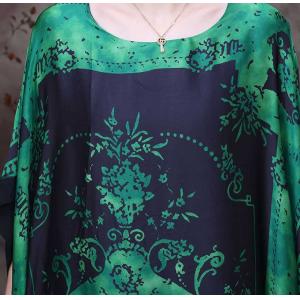 Crew Neck Moroccan Kaftan Totem Prints Silky Plus Size Caftan