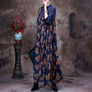 Mandarin Collar Printed Chinese Dress Loose Modern Cheongsam