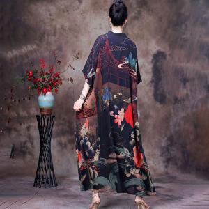 Mid-Calf Printed Chinese Traditional Dress Half Sleeve Plus Size Dress