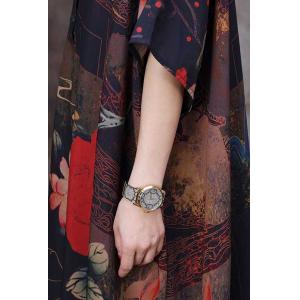 Mid-Calf Printed Chinese Traditional Dress Half Sleeve Plus Size Dress