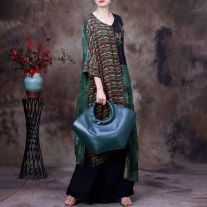 Abstract Printed Modest Green Tunic Dress with Palazzo Pants