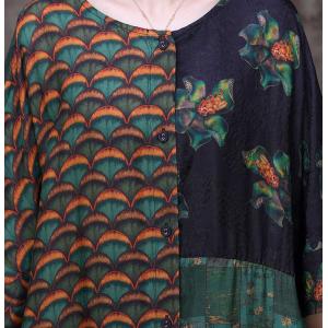 Abstract Printed Modest Green Tunic Dress with Palazzo Pants