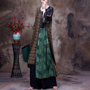 Abstract Printed Modest Green Tunic Dress with Palazzo Pants