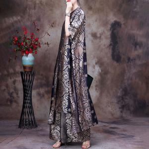 Over50 Style Vintage Printed Modest Dress with Palazzo Pant Sets