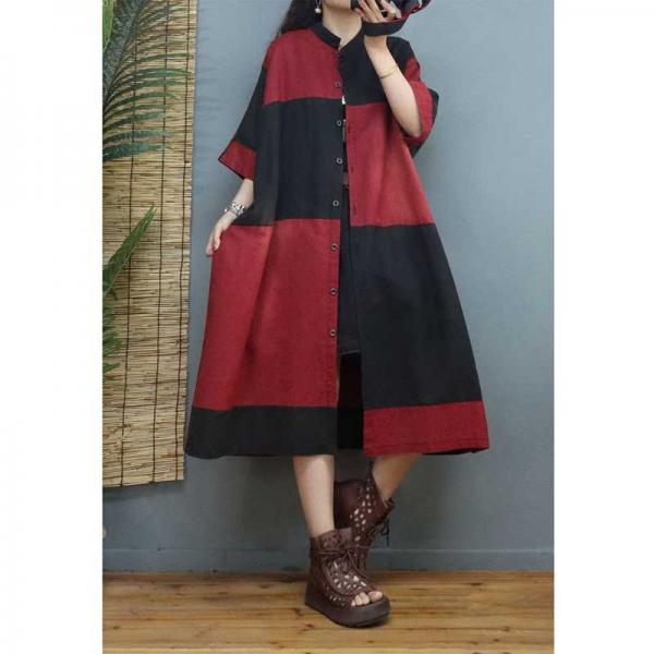 Color Block Short Sleeves Coat Dress Mid-Calf Plus Size Coat