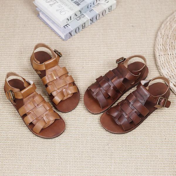 Super Soft Cowhide Leather Flats Buckle Toeless Gladiator Sandals