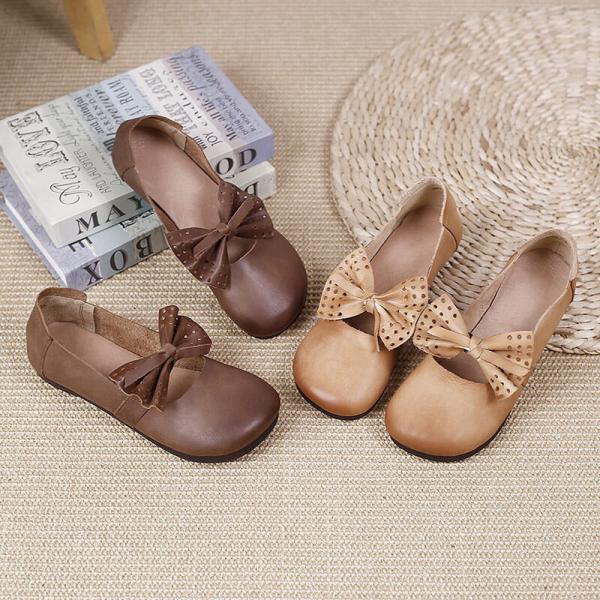 Casual Style Leather Bowknot Flats Shallow Ballet Shoes