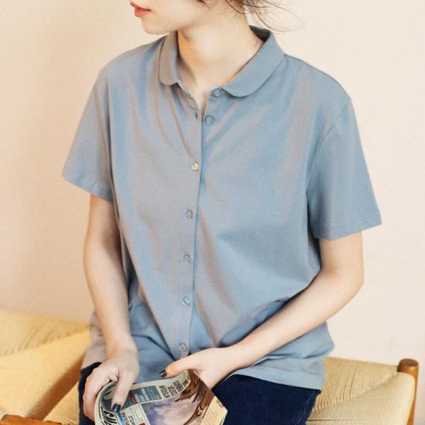 Casual Style Short Sleeves Shirt Cotton Business Casual Blouse