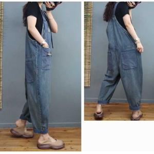 Checkered Pockets Summer Overalls Stone Wash Jean Dungarees