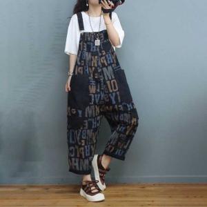 Colorful Letters Black Dungarees Adjustable Straps Painted Overalls
