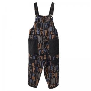 Colorful Letters Black Dungarees Adjustable Straps Painted Overalls