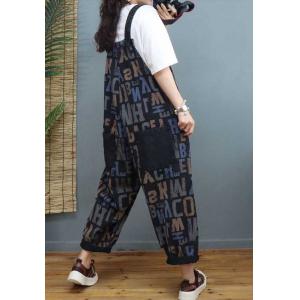 Colorful Letters Black Dungarees Adjustable Straps Painted Overalls