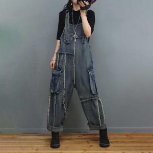 Fringed Edges Blue 90s Overalls Plus Size Vintage Overalls