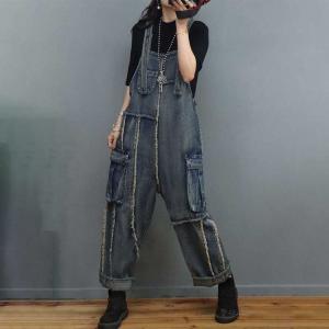 Fringed Edges Blue 90s Overalls Plus Size Vintage Overalls