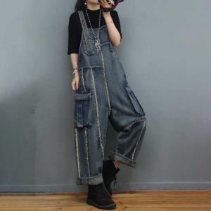 Fringed Edges Blue 90s Overalls Plus Size Vintage Overalls