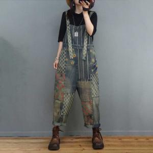 Street Fashion Backless Overalls 90s Floral Overalls for Women