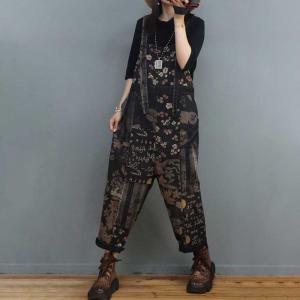 Street Fashion Backless Overalls 90s Floral Overalls for Women