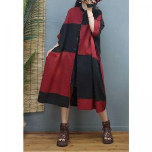 Color Block Short Sleeves Coat Dress Mid-Calf Plus Size Coat