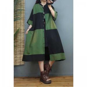 Color Block Short Sleeves Coat Dress Mid-Calf Plus Size Coat