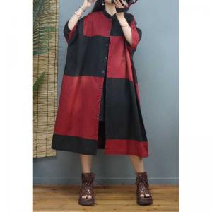 Color Block Short Sleeves Coat Dress Mid-Calf Plus Size Coat