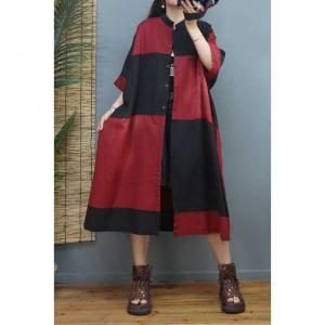 Color Block Short Sleeves Coat Dress Mid-Calf Plus Size Coat