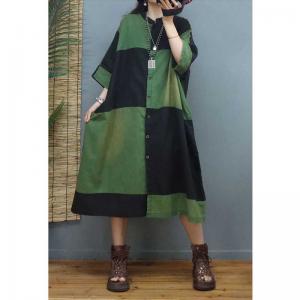 Color Block Short Sleeves Coat Dress Mid-Calf Plus Size Coat