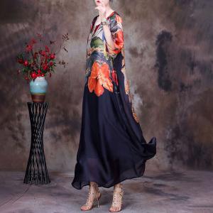 Colorful Flowers Silk Shift Dress Half Sleeves Modest Dress