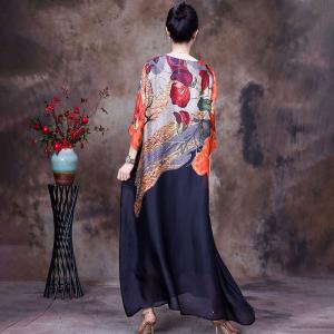 Colorful Flowers Silk Shift Dress Half Sleeves Modest Dress