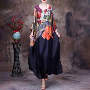 Colorful Flowers Silk Shift Dress Half Sleeves Modest Dress