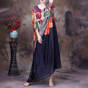 Colorful Flowers Silk Shift Dress Half Sleeves Modest Dress