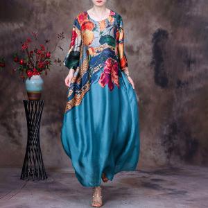 Colorful Flowers Silk Shift Dress Half Sleeves Modest Dress